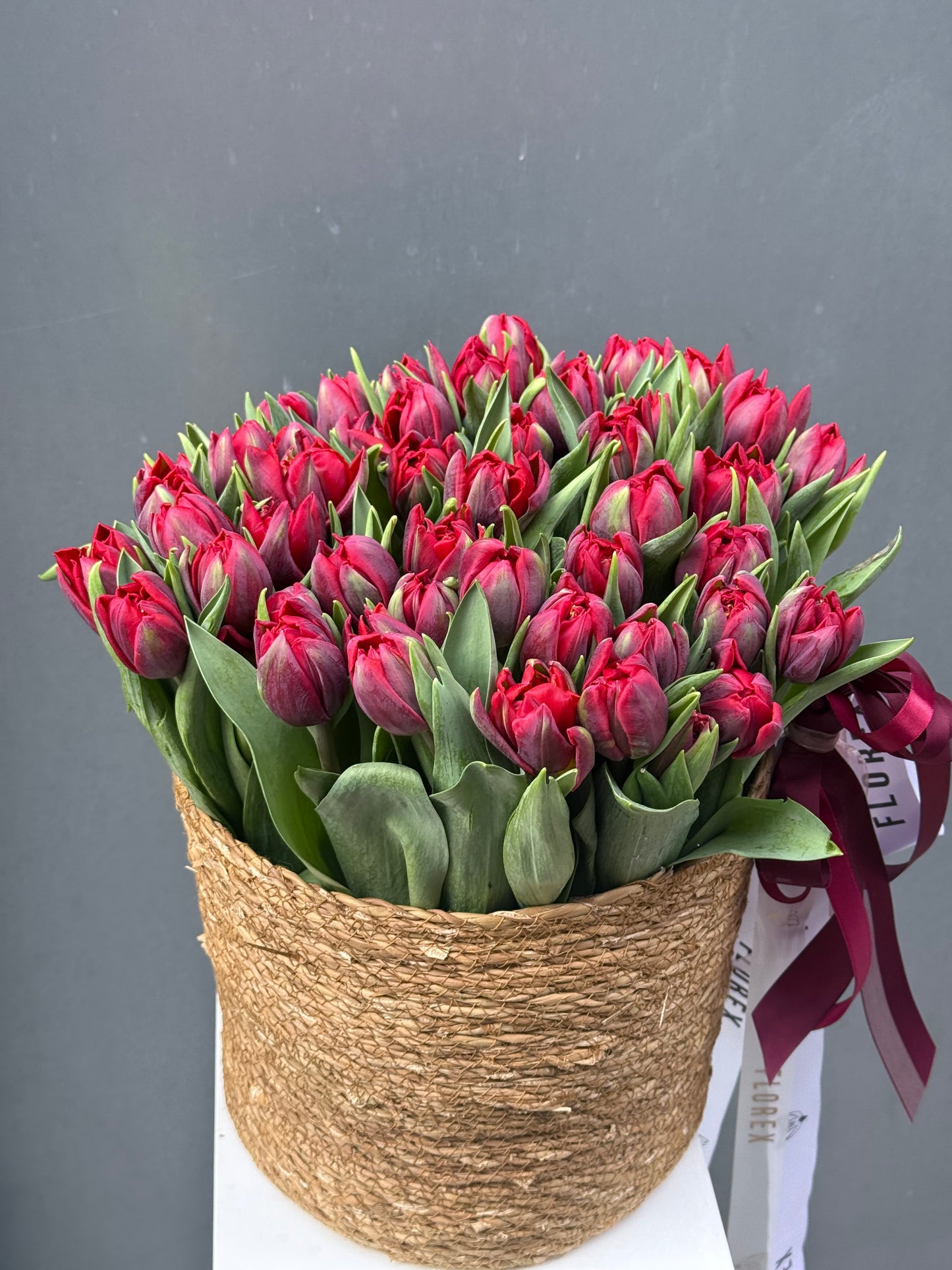 Bouquet of Double Tulips in Basket