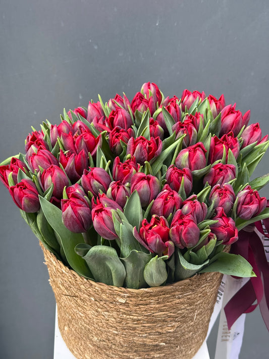 Bouquet of Double Tulips in Basket