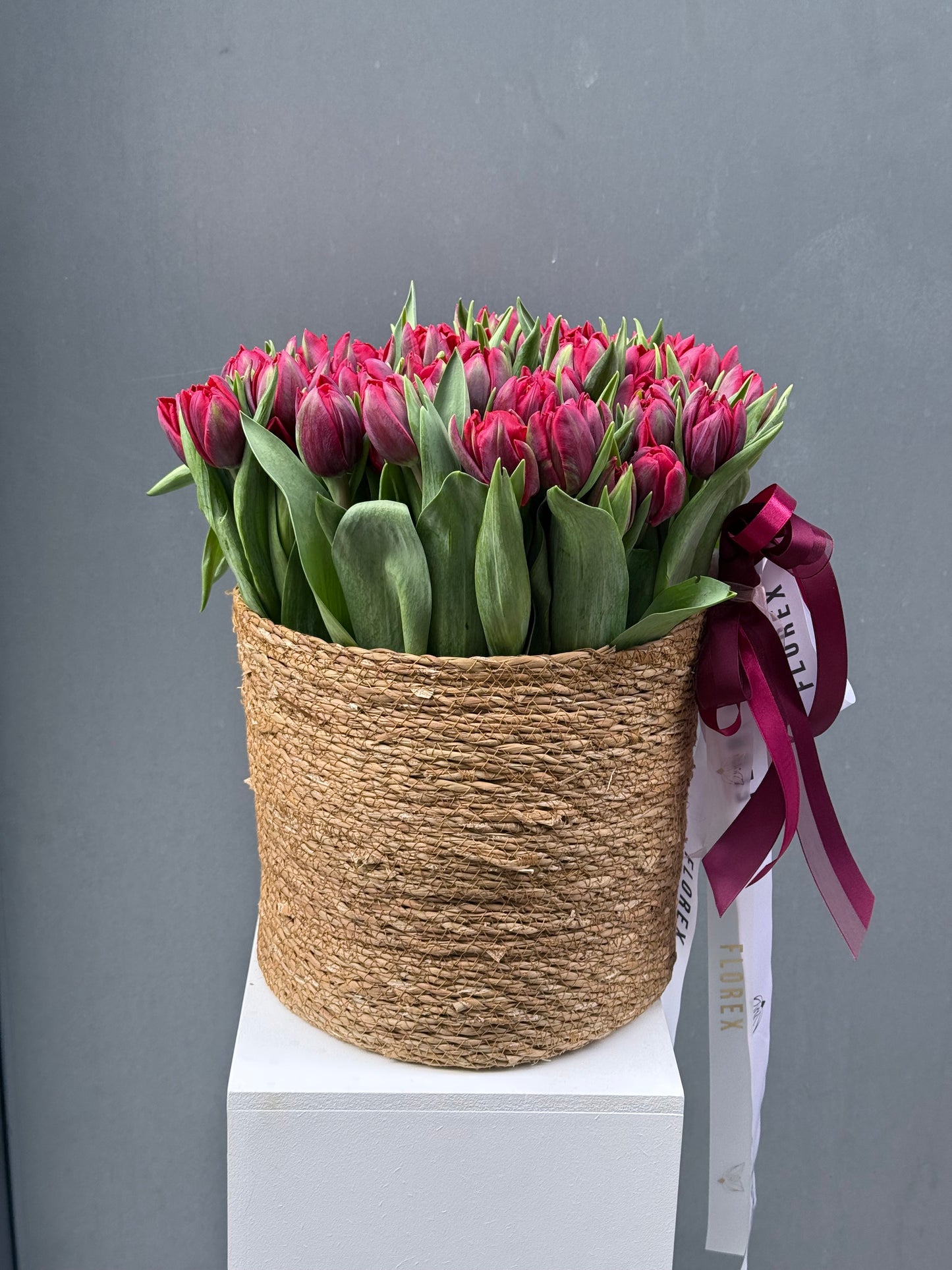 Bouquet of Double Tulips in Basket