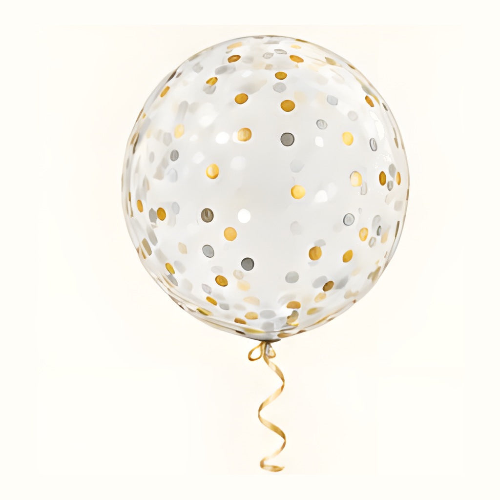 Globo bubble confeti oro y plata con helio